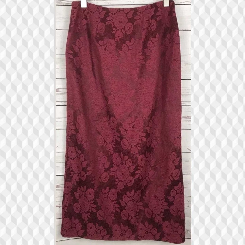 Vintage Brocade floral red pencil skirt
